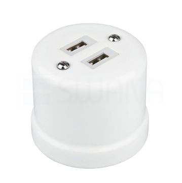 Fehér porcelán USB aljzat falon kívüli szereléshez