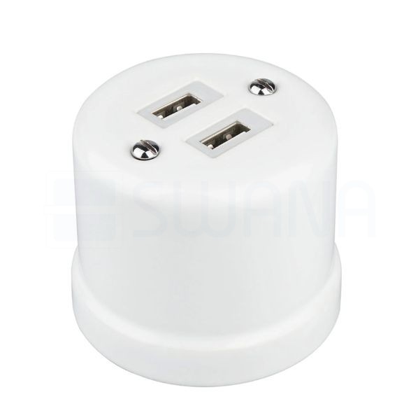Fehér porcelán USB aljzat falon kívüli szereléshez