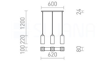 LIZ III 60 függő lámpa fekete üveg/króm 230V LED E27 3x15W