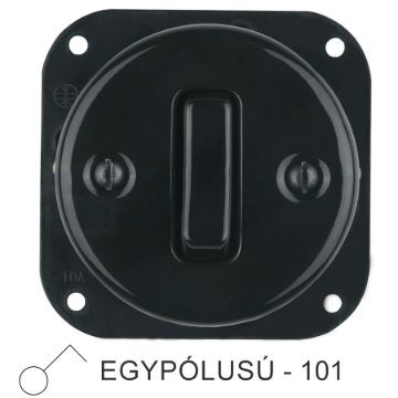 Egyes billenő porcelán kapcsolóbetét, fekete, egypólusú