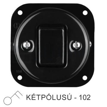 Egyes billenő porcelán kapcsolóbetét, fekete, kétpólusú