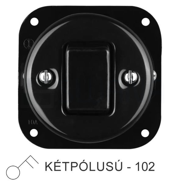 Egyes billenő porcelán kapcsolóbetét, fekete, kétpólusú
