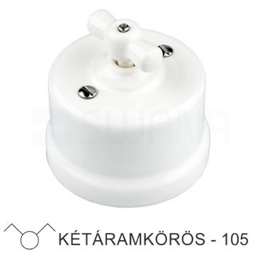 Fehér Porcelán Forgókapcsoló – Két Áramkörös (Csillárkapcsoló, 105)