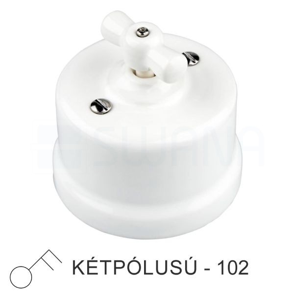 Fehér Porcelán Forgókapcsoló – Kétpólusú, Falra Szerelhető (Vintage)