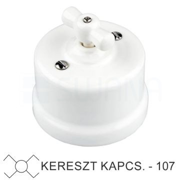 Fehér falra szerelhető vintage porcelán kereszt-forgókapcsoló