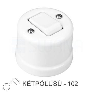 Fehér porcelán falon kívüli kétpólusú billenőkapcsoló