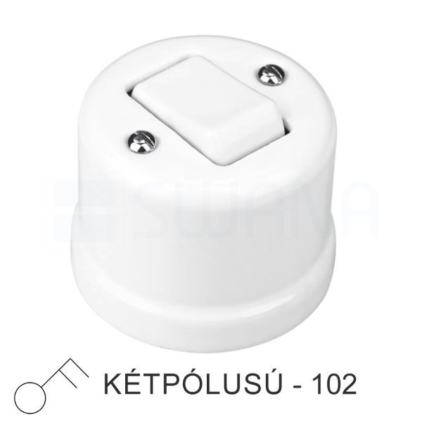 Fehér porcelán falon kívüli kétpólusú billenőkapcsoló