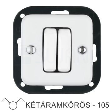 Kétáramkörös fehér süllyesztett kapcsolóbetét