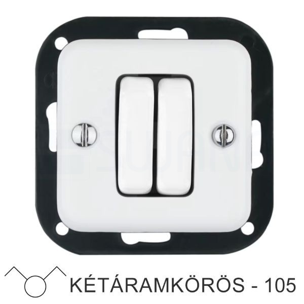Kétáramkörös fehér süllyesztett kapcsolóbetét