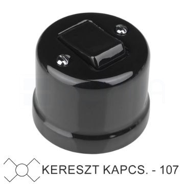 Fekete porcelán 107-es keresztkapcsoló falon kívüli szereléshez