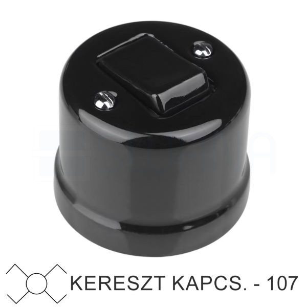 Fekete porcelán 107-es keresztkapcsoló falon kívüli szereléshez