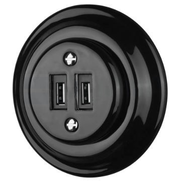 Fekete porcelán USB csatlakozó aljzat kerettel - BONOLO