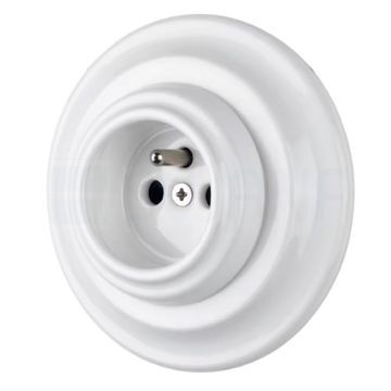 Földelőtüskés csatlakozó aljzat fehér porcelán kerettel – Type E