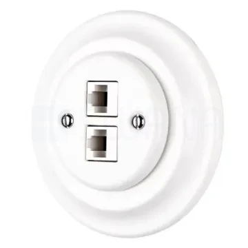 Dupla RJ45 aljzat fehér porcelán kerette