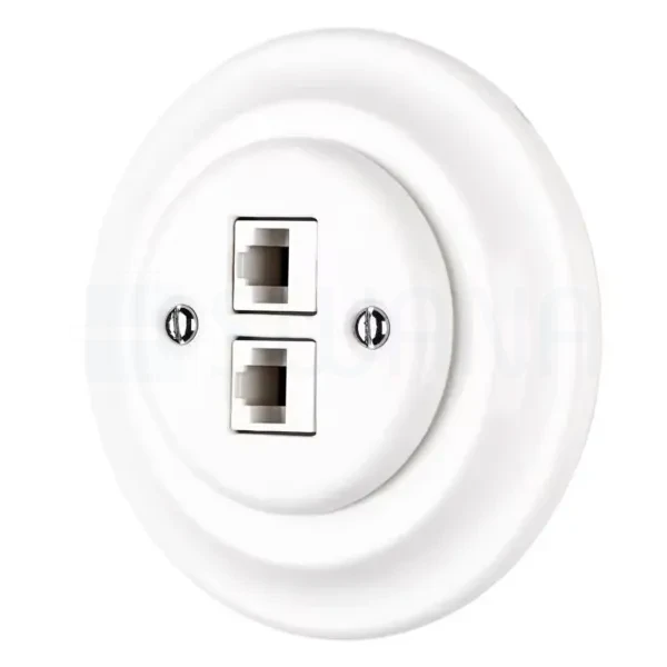 Dupla RJ45 aljzat fehér porcelán kerette