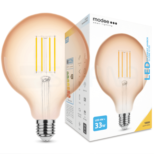 Modee LED Filament Amber Globe G125 4W E27 320° 1800K (360 lumen)