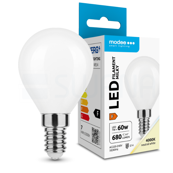 Modee LED Izzó Filament Milky G.Mini P45 7W E14 360° 4000K (680 lumen) ERP