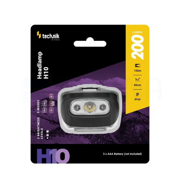 Technik Fejlámpa H10 (3xAAA) LED + piros fény (200 lumen)